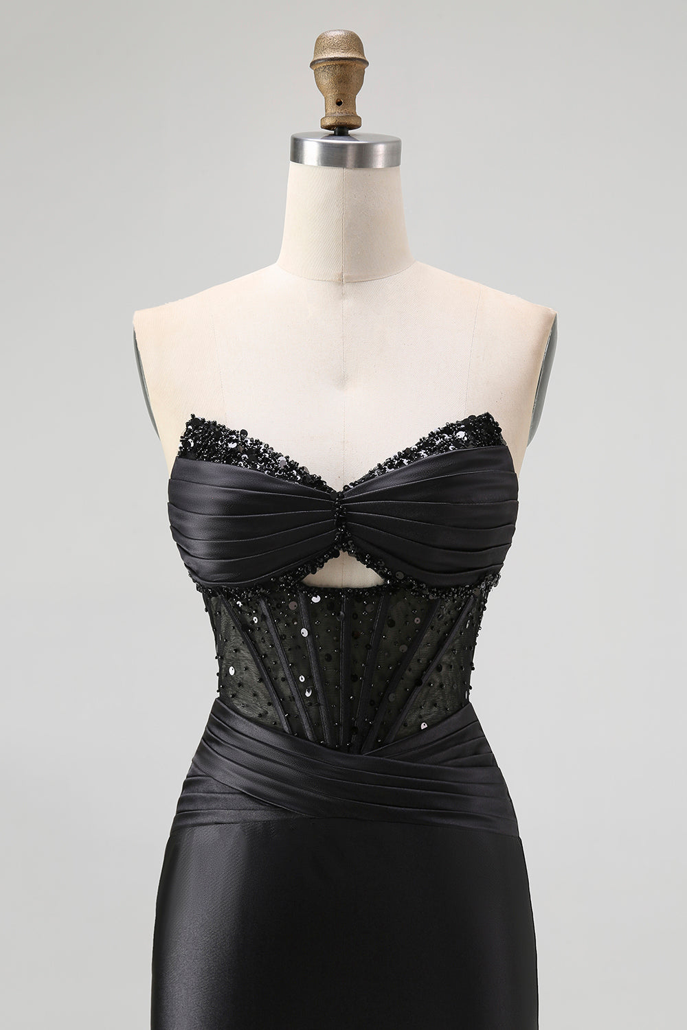 Black Sweetheart Satin Mermaid Long Corset Prom Dress with Beading