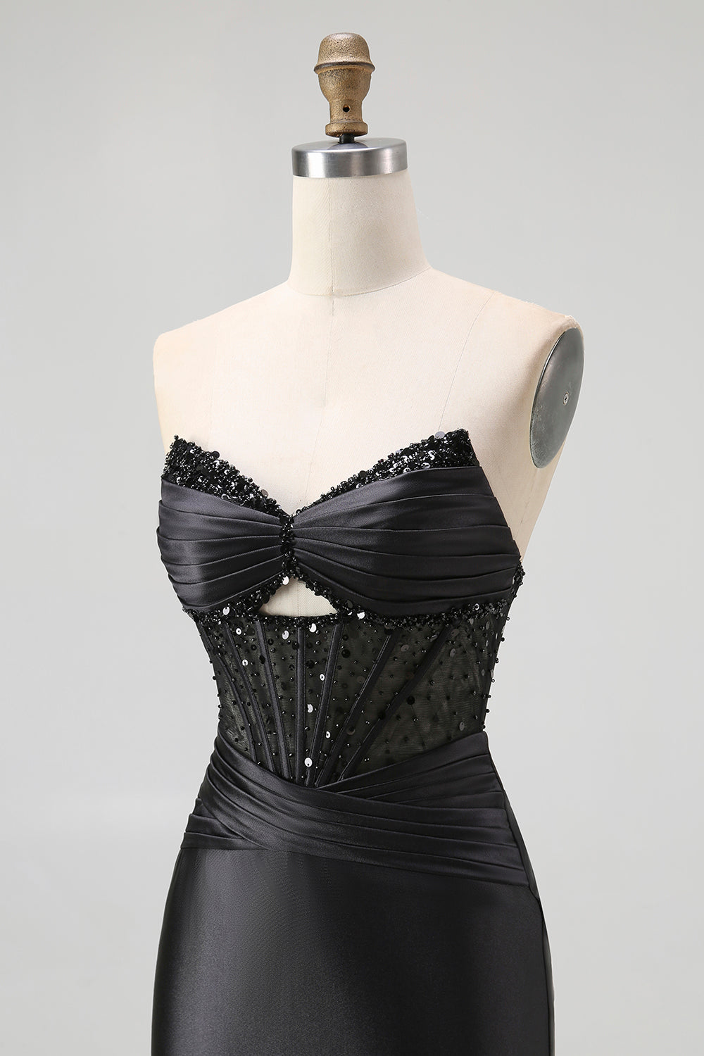 Black Sweetheart Satin Mermaid Long Corset Prom Dress with Beading