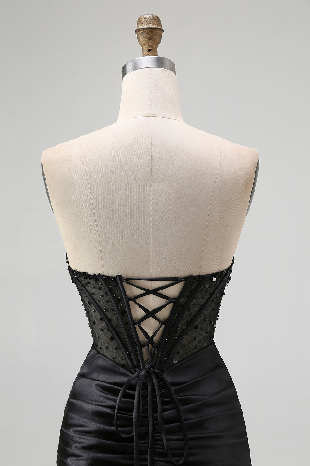 Black Sweetheart Satin Mermaid Long Corset Prom Dress with Beading