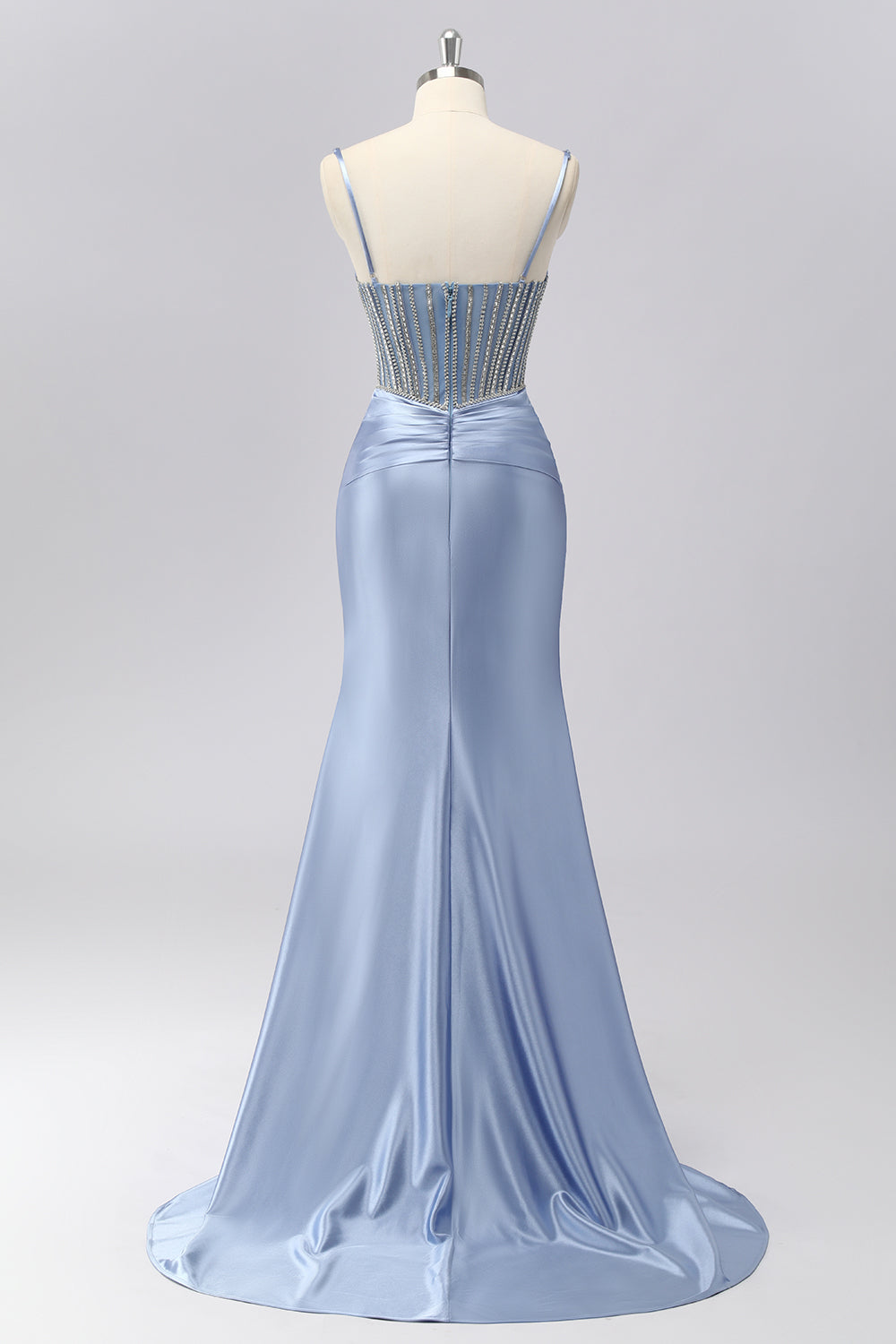 Grey Blue Mermaid Spaghetti Straps Sparkly Maxi Prom Dress with Beading