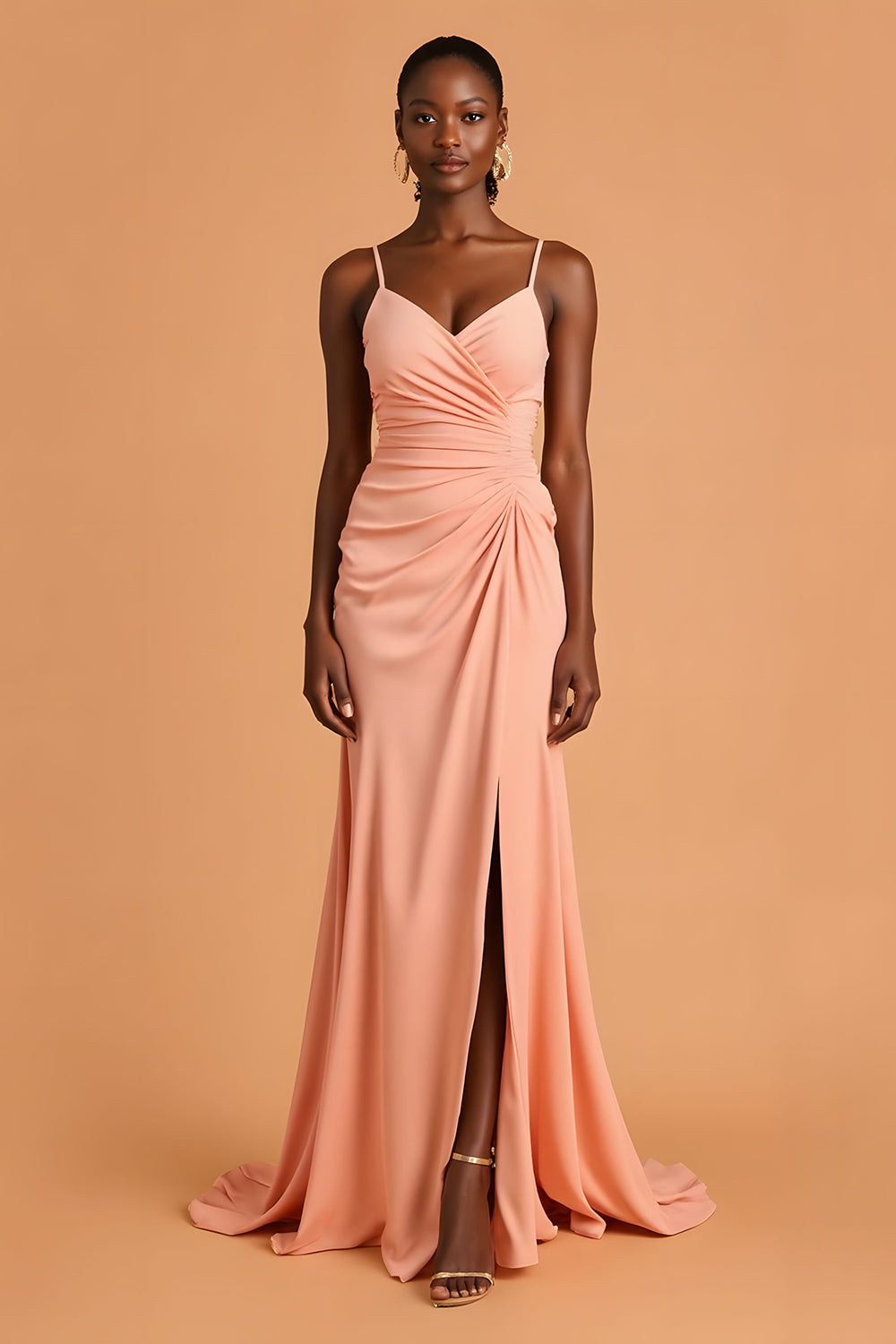 Sunset Chiffon Maxi Spaghetti Straps Mermaid Bridesmaid Dress with Slit