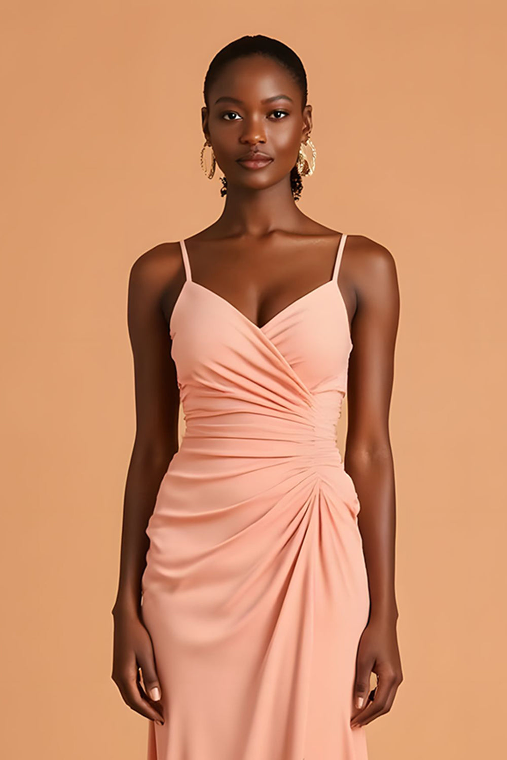 Sunset Chiffon Maxi Spaghetti Straps Mermaid Bridesmaid Dress with Slit