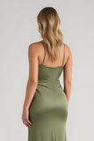 Simple Olive Sheath Satin Spaghetti Straps Maxi Bridesmaid Dress