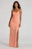 Sunset Sheath Maxi Spandex Spaghetti Straps Bridesmaid Dress with Slit