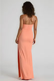 Sunset Sheath Maxi Spandex Spaghetti Straps Bridesmaid Dress with Slit