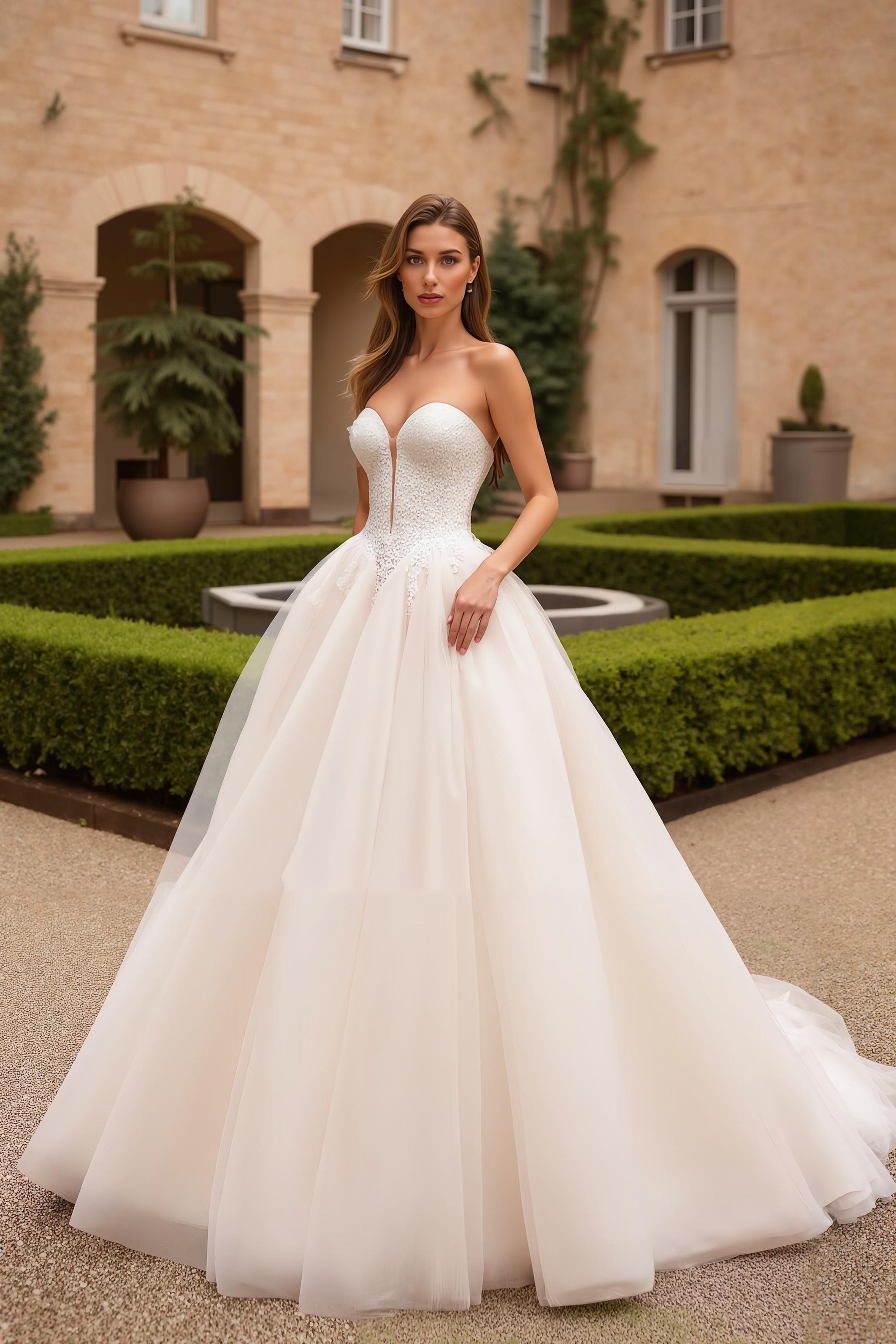 Sweetheart Ivory Ball Gown Tulle Sweep Train Wedding Dress