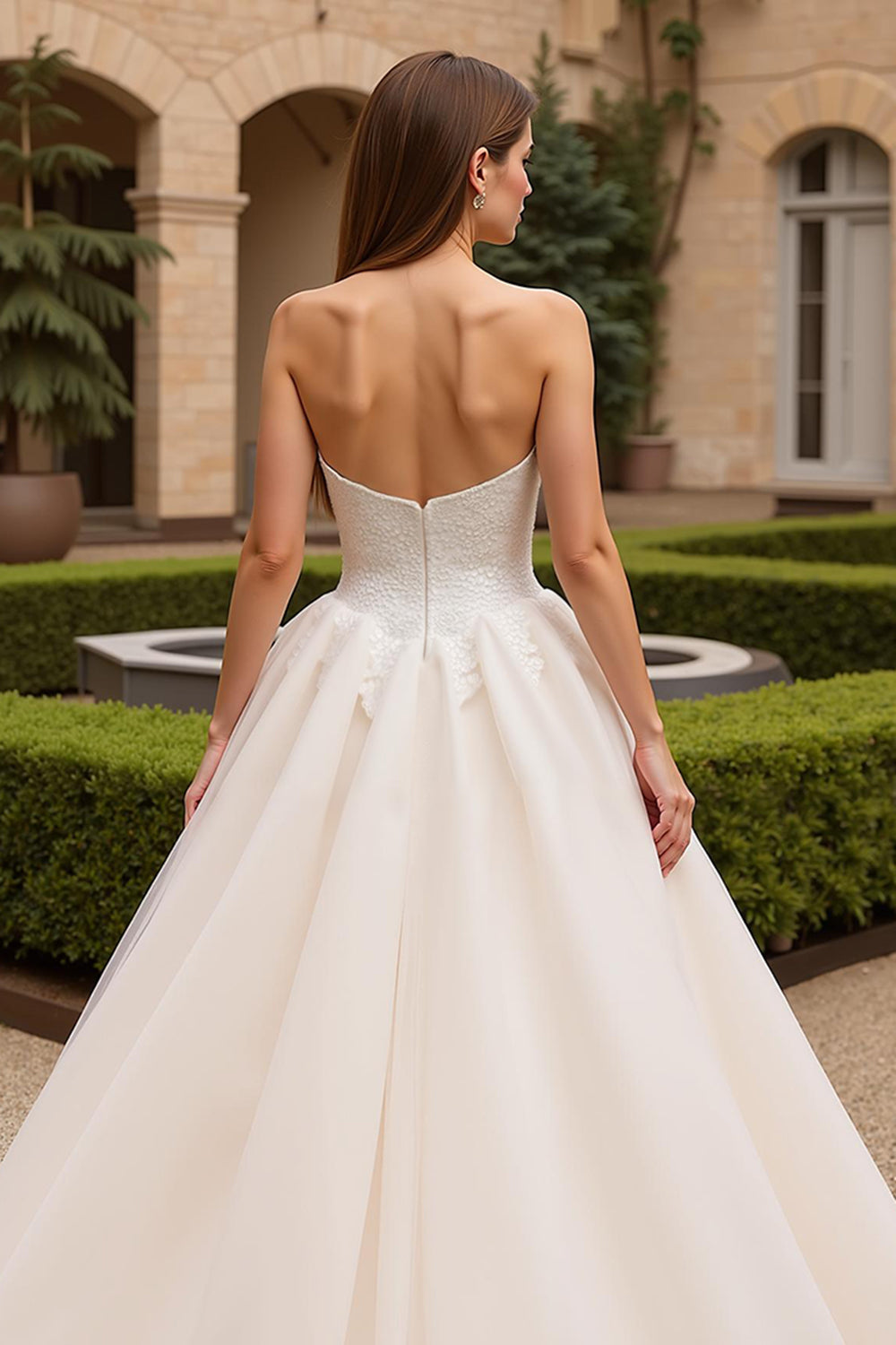 Sweetheart Ivory Ball Gown Tulle Sweep Train Wedding Dress