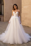 Sweetheart Corset Ivory Sweep Train A Line Wedding Dress with Lace