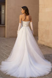 Sweetheart Corset Ivory Sweep Train A Line Wedding Dress with Lace
