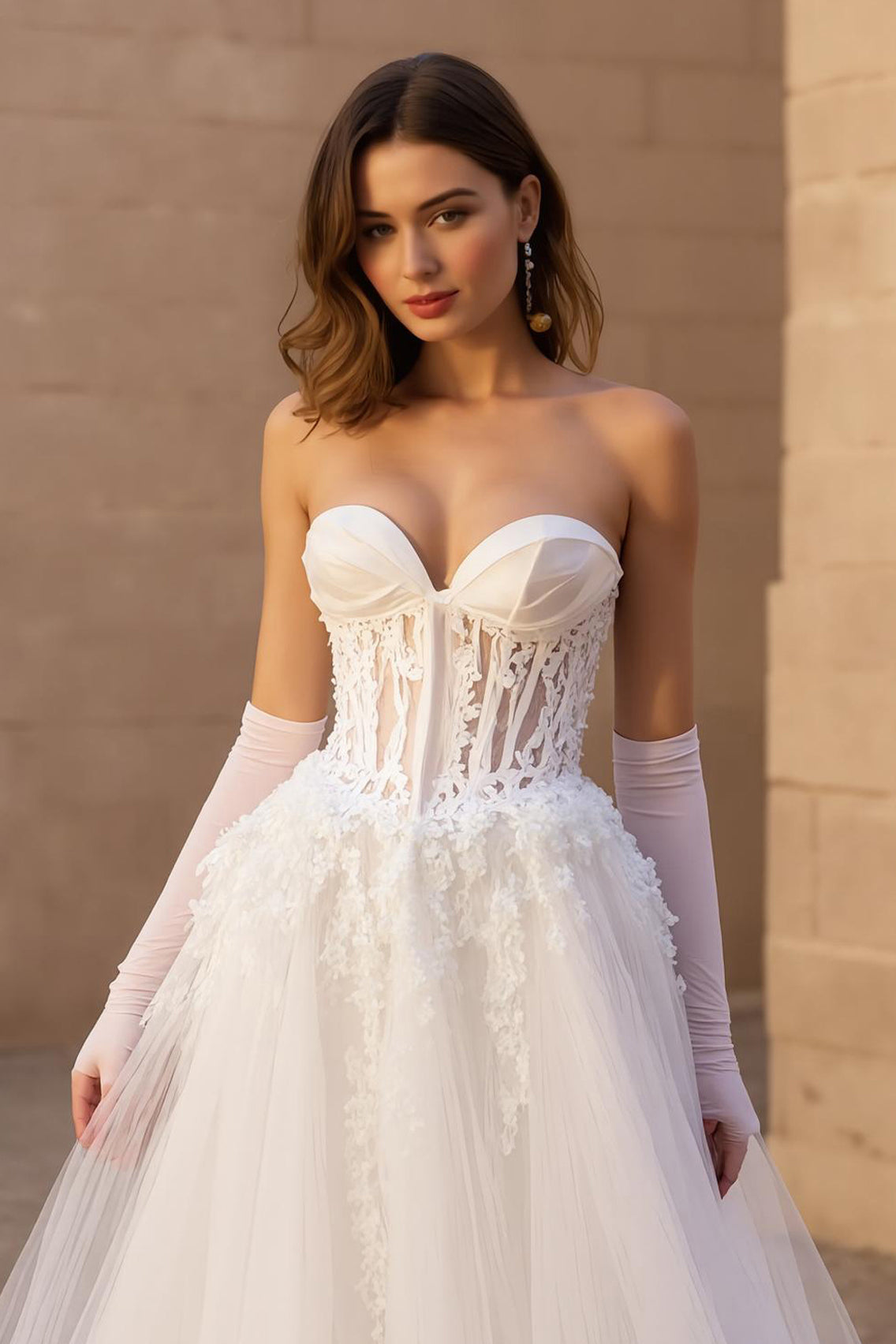 Sweetheart Corset Ivory Sweep Train A Line Wedding Dress with Lace