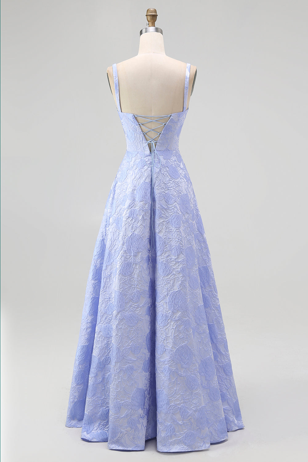 Blue A-Line Floral Spaghetti Straps Long Wedding Guest Dress with Slit