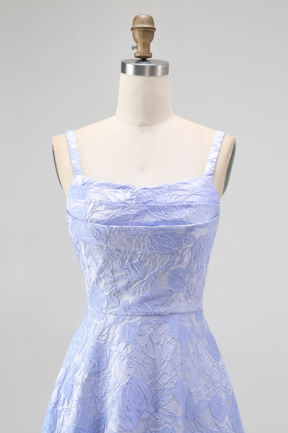 Blue A-Line Floral Spaghetti Straps Long Wedding Guest Dress with Slit