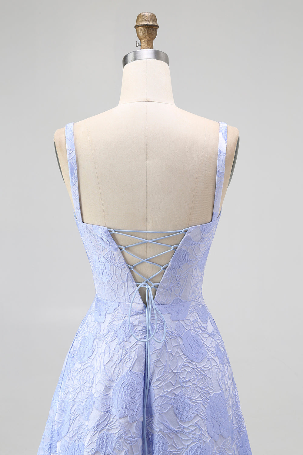 Blue A-Line Floral Spaghetti Straps Long Wedding Guest Dress with Slit