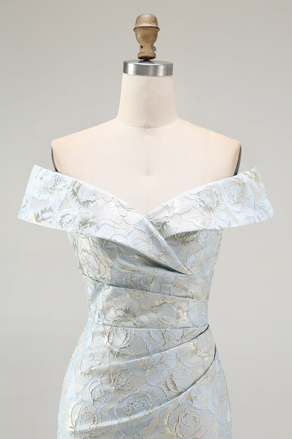 Light Blue Floral Off the Shoulder Mermaid Maxi Wedding Guest Dress