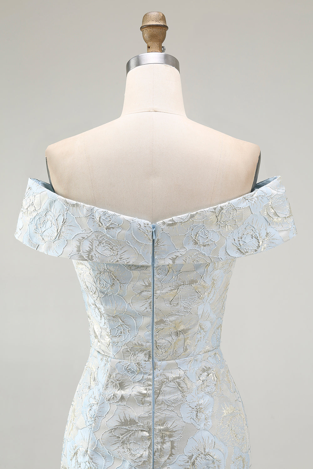 Light Blue Floral Off the Shoulder Mermaid Maxi Wedding Guest Dress