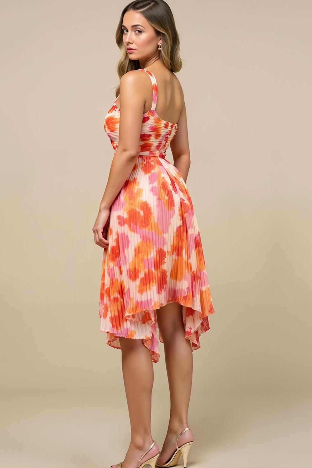 Sunset One Shoulder High-Low Summer Wedding Guest Dress with Ruffles
