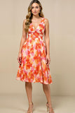 Sunset Chiffon Thick Straps Pleated Midi Summer Wedding Guest Dress