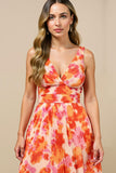 Sunset Chiffon Thick Straps Pleated Midi Summer Wedding Guest Dress