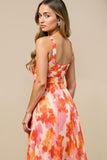 Sunset Chiffon Thick Straps Pleated Midi Summer Wedding Guest Dress