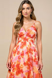 Sunset Spaghetti Straps Midi Chiffon Summer Wedding Guest Dress
