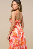 Sunset Spaghetti Straps Midi Chiffon Summer Wedding Guest Dress