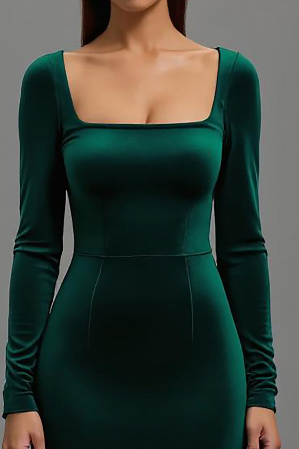 Dark Green Mermaid Velvet Square Neck Long Sleeves Holiday Party Dress