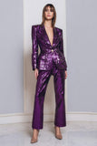2 Piece Dark Purple Sequins Sparkly Women Prom Party Suits with Sleeves