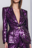 2 Piece Dark Purple Sequins Sparkly Women Prom Party Suits with Sleeves