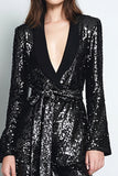2 Piece Sparkly Black Sequins Shawl Lapel Women Prom Party Suits
