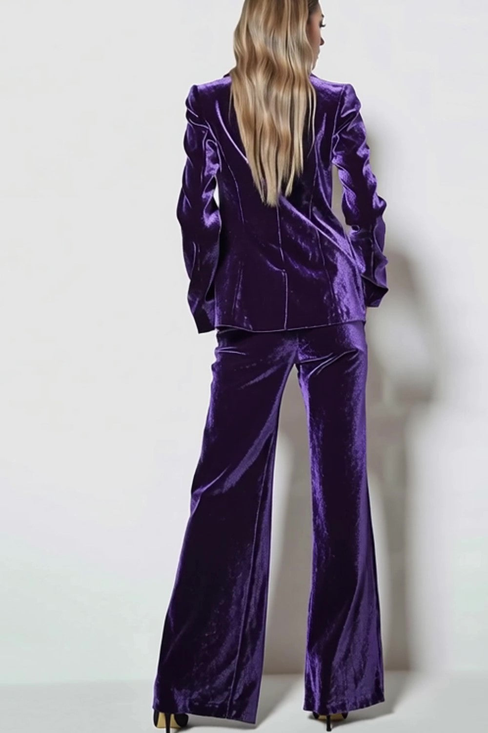 2 Piece Dark Purple Velvet Notched Lapel Single Breasted Business Suits