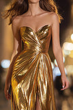 Tahiti Metallic Sweetheart Sheath Long Formal Dress with Slit