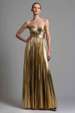 Gold Sweetheart Metallic Pleated A Line Maxi Formal Dress