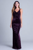 Plum Mermaid Cowl Neck Velvet Long Holiday Party Dress