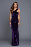 Plum Mermaid Velvet One Shoulder Ruched Long Holiday Party Dress