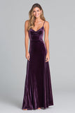 Plum Velvet Spaghetti Straps Sheath Long Holiday Party Dress