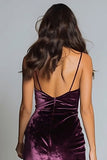 Plum Velvet Spaghetti Straps Sheath Long Holiday Party Dress