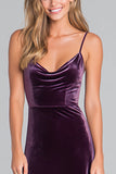 Plum Velvet Spaghetti Straps Sheath Long Holiday Party Dress