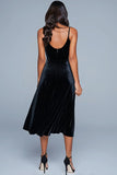 Black Velvet Spaghetti Straps A Line Tea Length Holiday Party Dress