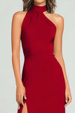 Burgundy Sheath Halter Long Formal Dress with Slit