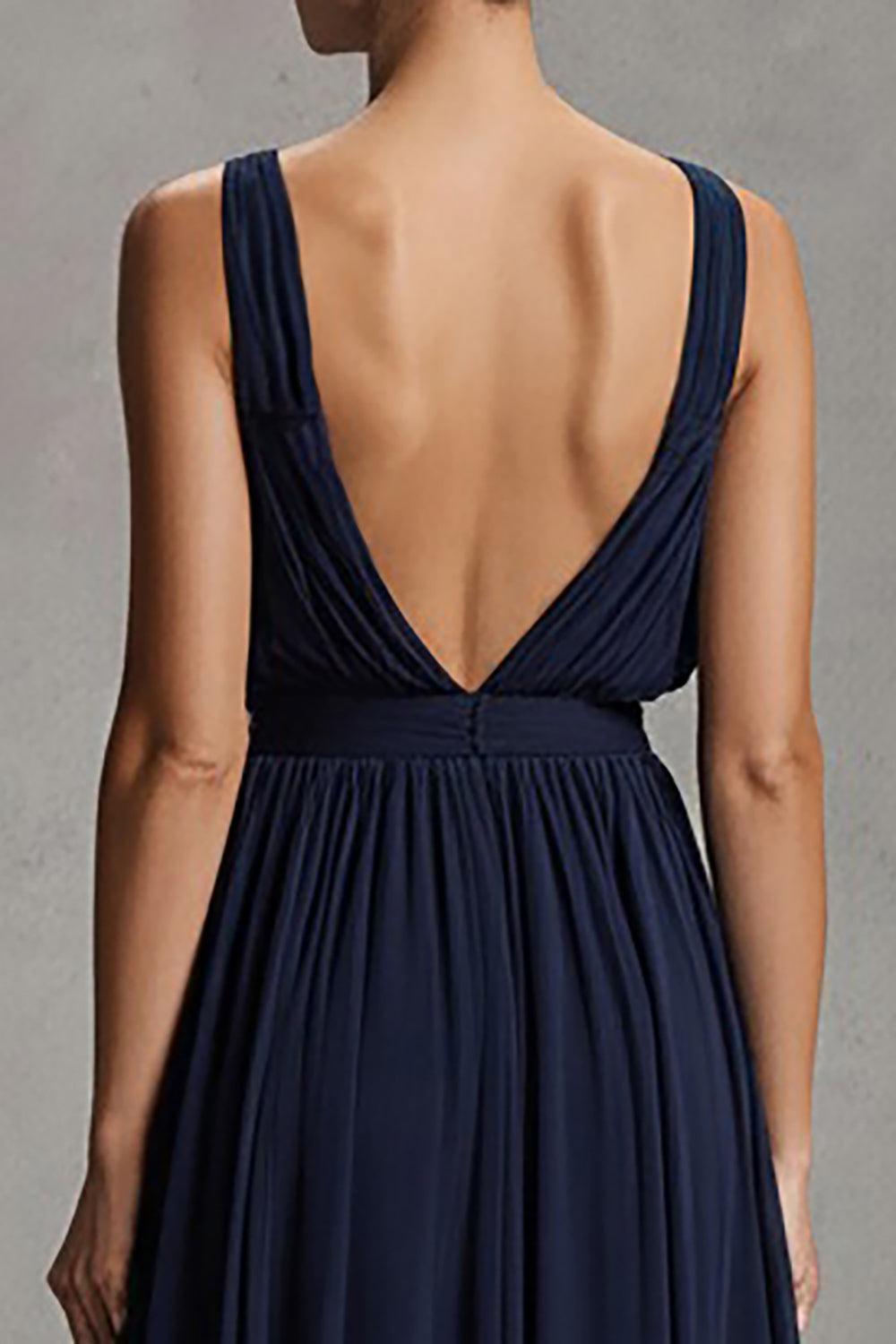 Navy Chiffon Deep V-Neck Sheath Maxi Formal Dress with Slit