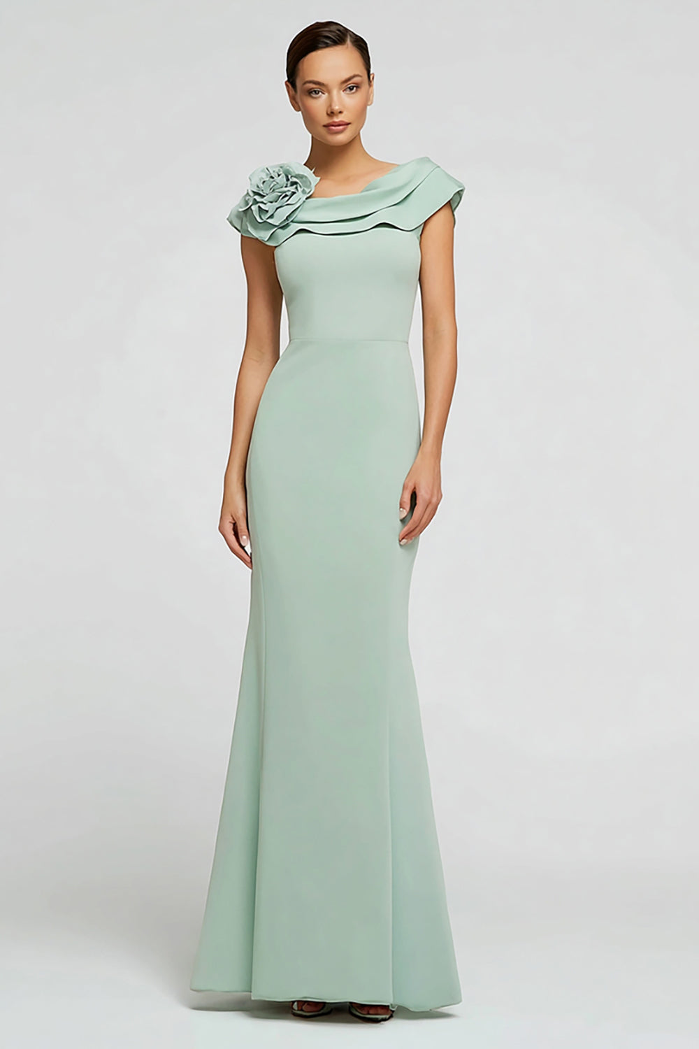 Mint Green Mermaid Boat Neck Long Formal Dress with 3D Flower