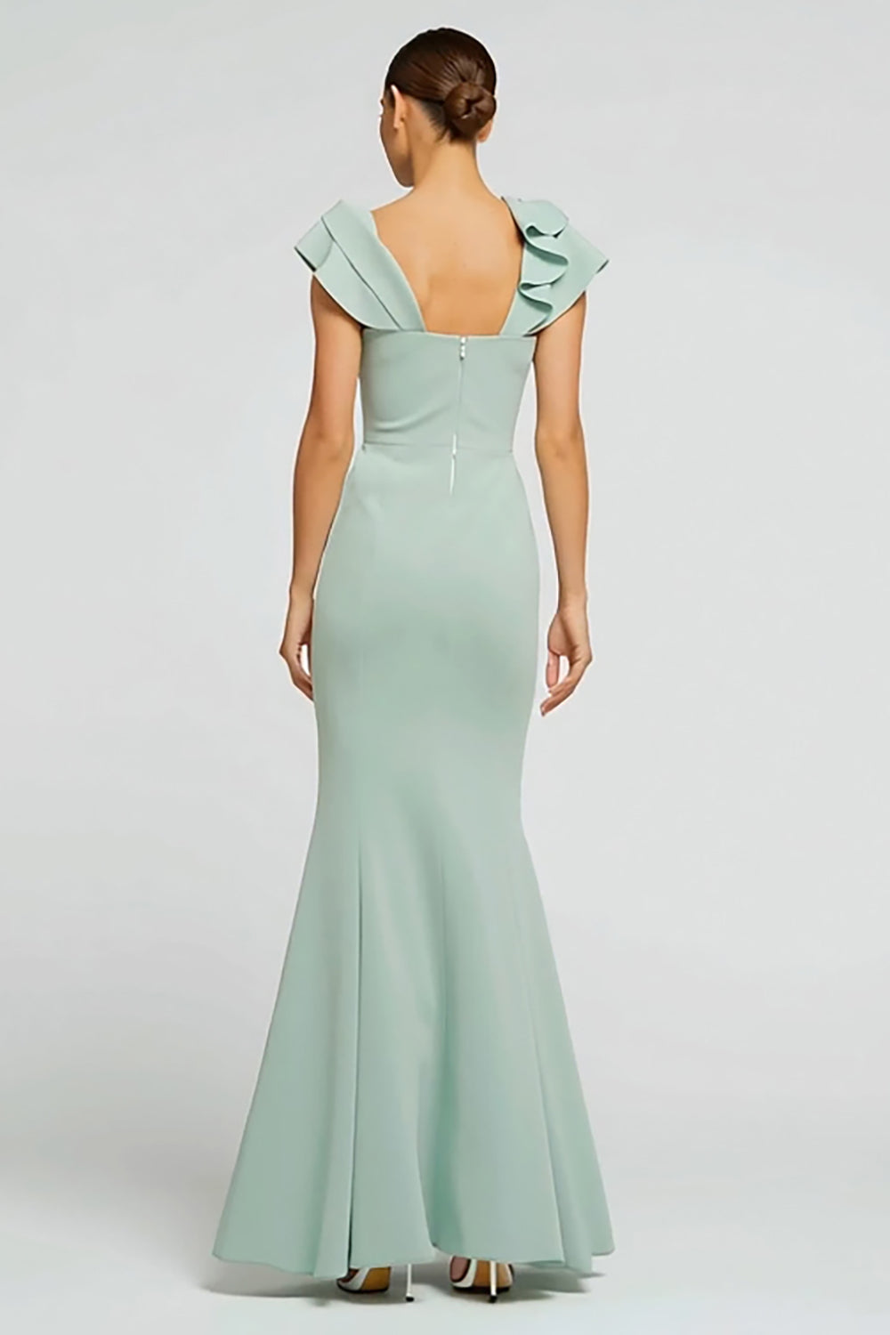 Mint Green Mermaid Boat Neck Long Formal Dress with 3D Flower