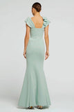 Mint Green Mermaid Boat Neck Long Formal Dress with 3D Flower