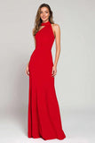 Elegant Red Satin High Neck Mermaid Long Formal Dress
