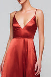 Red Satin A Line Spaghetti Straps Long Formal Dress