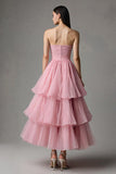 Pink Strapless A Line Ruffled Tulle Ankle Length Pageant Dress
