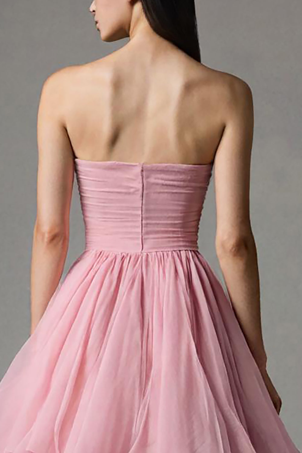 Pink Strapless A Line Ruffled Tulle Ankle Length Pageant Dress