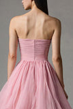Pink Strapless A Line Ruffled Tulle Ankle Length Pageant Dress