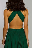 Dark Green Halter Chiffon Cut Out A Line Maxi Holiday Party Dress
