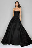 Black Sweetehart Satin A Line Long Formal Dress